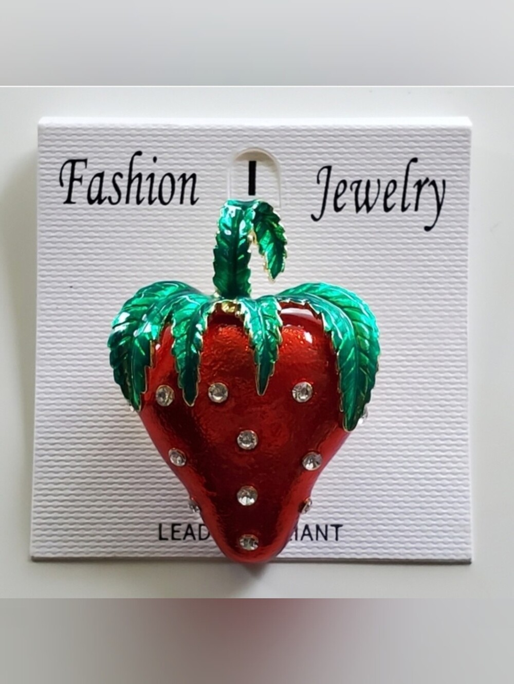 Strawberry Brooch with Rhinestones